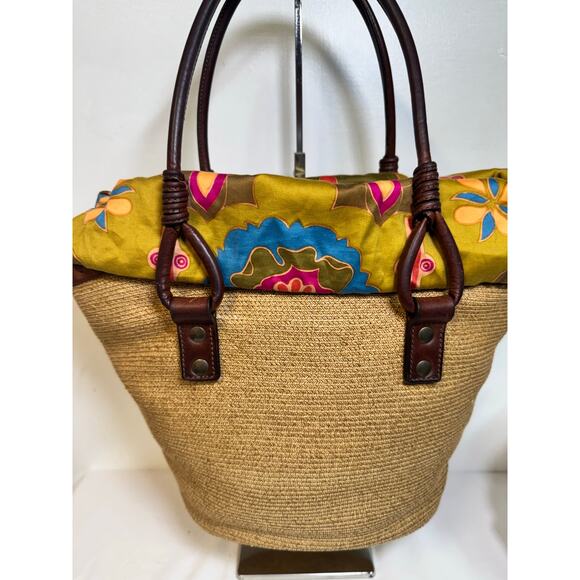 Valentino Woven Fiber & Leather Drawstring Tote 1967 RARE - Picture 8 of 14